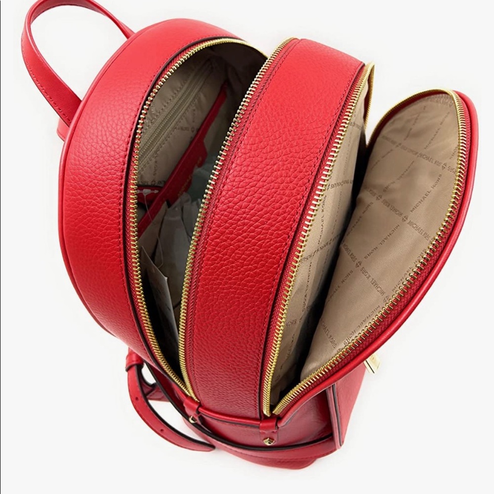 Brand New Michael Kors Red With Gold Hardware Adina Medium Pebbled Backpack - Picture 4 of 5